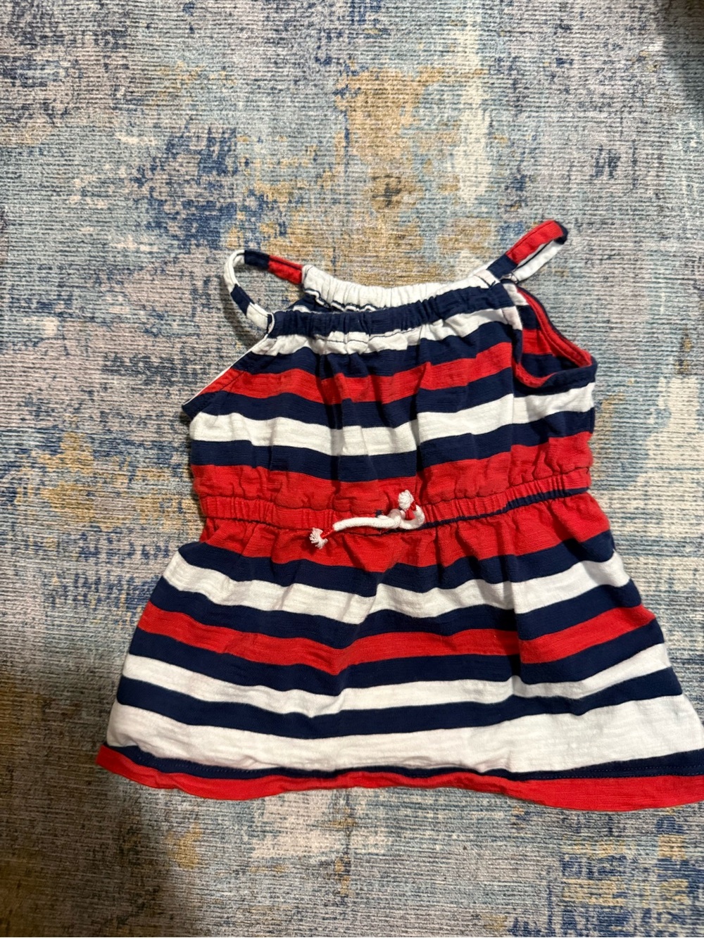 Girls Red Navy White Striped Tank Dress